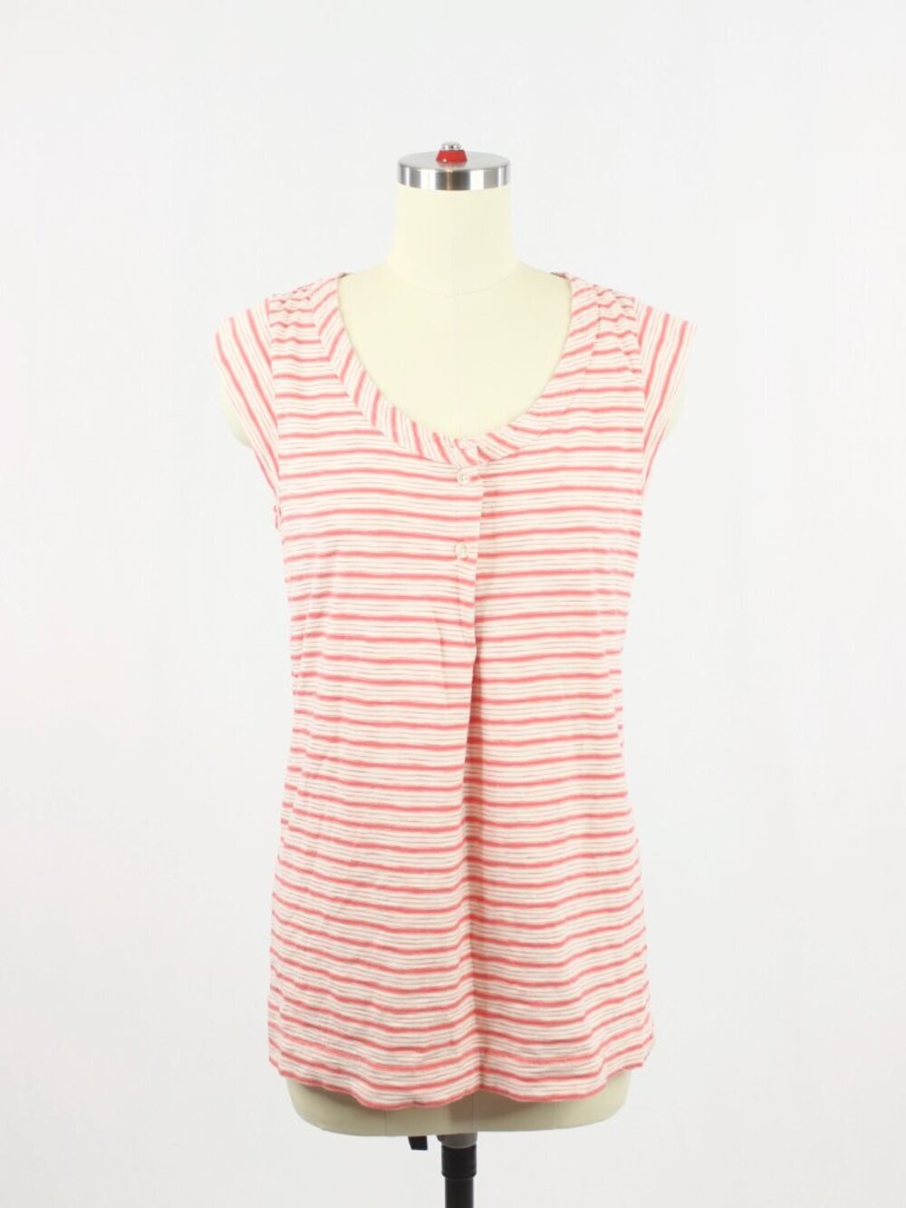 MARC BY MARC JACOBS Coral Pink White Striped Cotton Tunic Tank Top, Size S